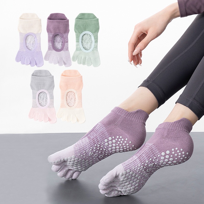 Jump Rope - 女性用ヨガソックス、五本指タイプ、滑り止め付き、フィットネス用、短めのスポーツソックス、ピラティス、バレエ、バーレ、トレーニング、縄跳び、床用ソックス。