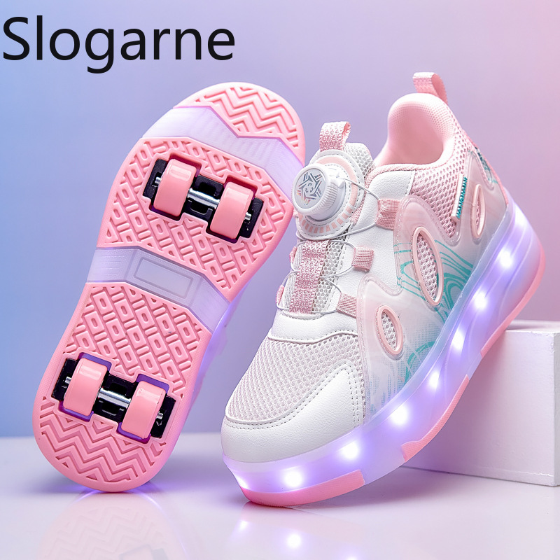 Skateboard - 2026年新作メッシュローラースケートシューズ、女の子用サマーランナウェイシューズ、男の子用ホイール付きスニーカー、LEDライト付き、学生向けキュートなローラースニーカー