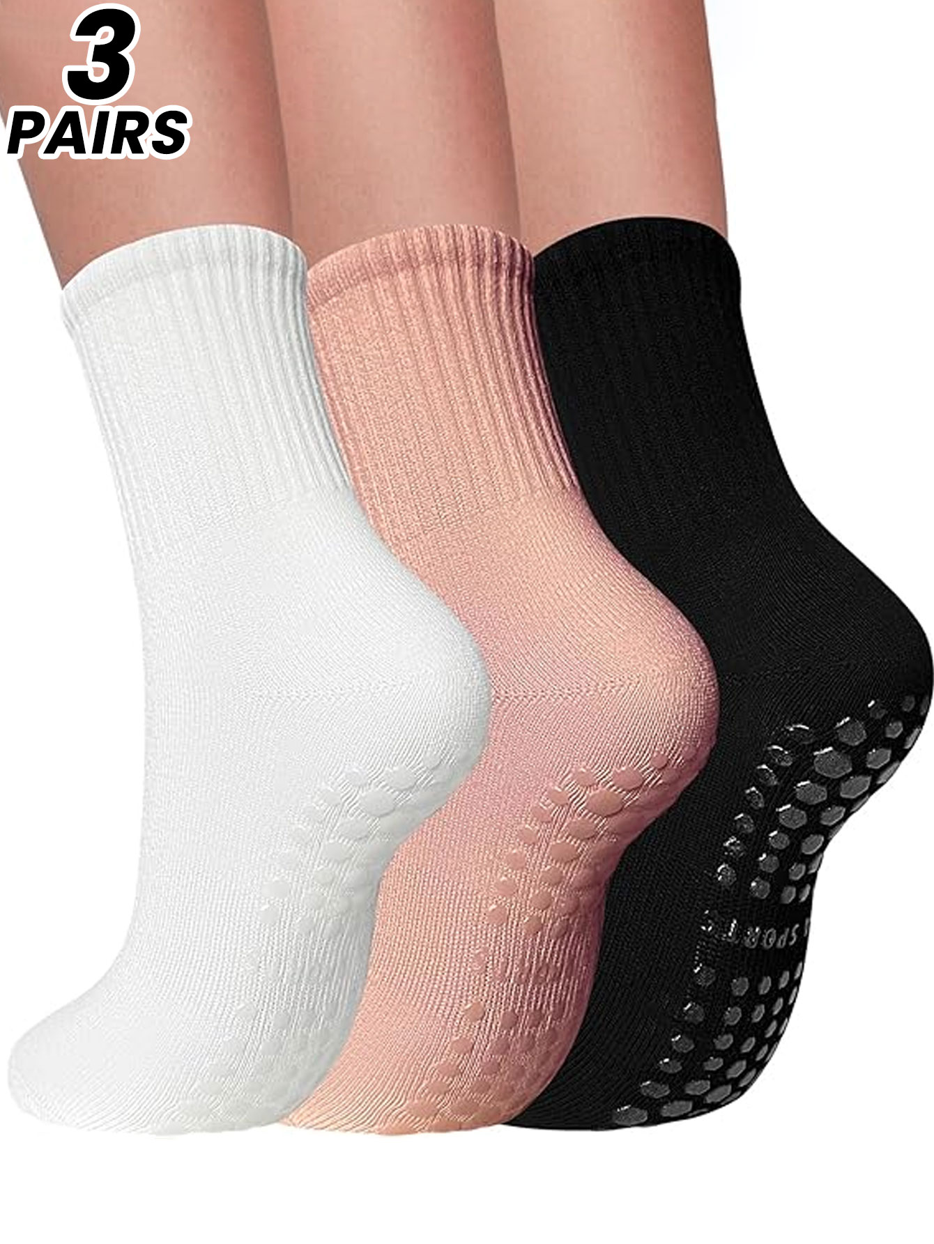 Yoga Mat - 女性用プロフェッショナルヨガソックス3足組、屋内大人用スポーツ向け滑り止めミドル丈ソックス、フロアソックス、フィットネス用静音ピラティスソックス