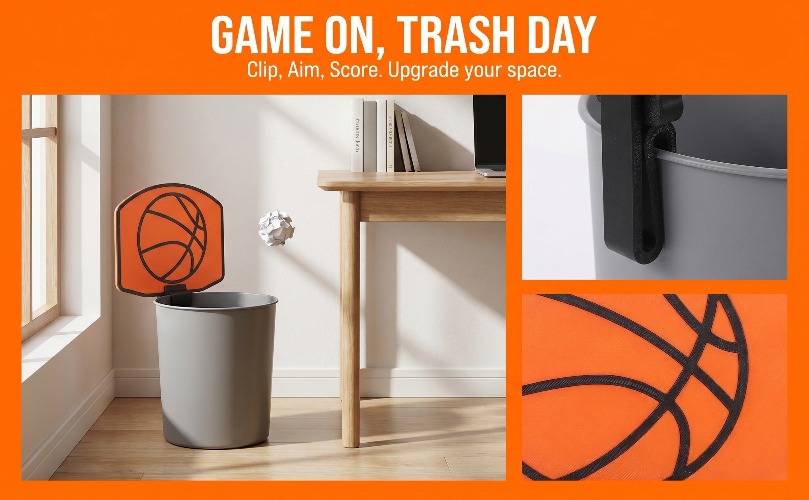 Basketball Hoop - バスケットボール型のゴミ箱、ミニサイズのクリップ式バックボード、オフィスや寝室の装飾に最適。楽しくインタラクティブなゴミ箱。