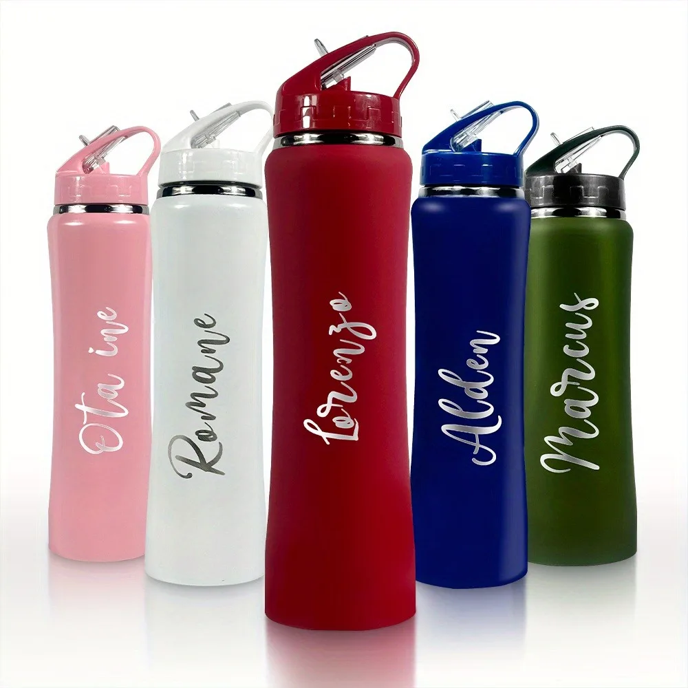 Sports Water Bottle Insulated - ストロー付きパーソナライズされた断熱ステンレススチールウォーターボトル - 彫刻されたフィットネス/サイクリングボトル、男性と女性へのギフトに最適