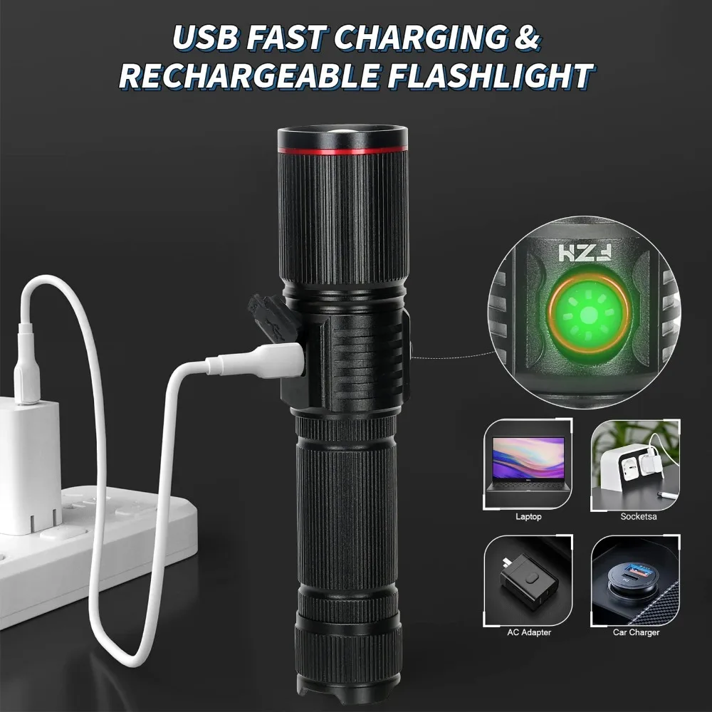 強力な LED 懐中電灯タイプ C 充電式ズームトーチライト - Jump Rope のレビューと価格